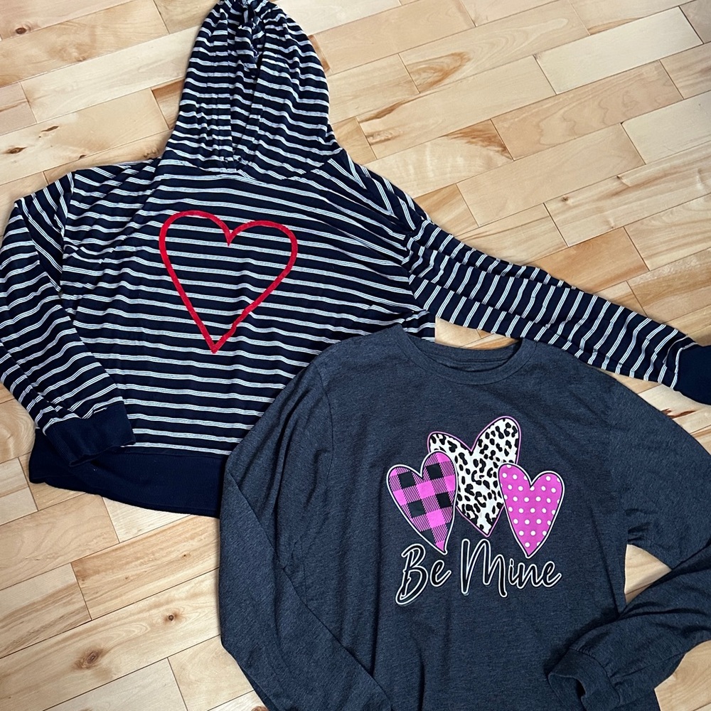 Striped Navy and Gray Heart Hoodie